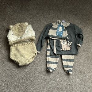 Newborn 3 piece clothes set and diaper cover with hat